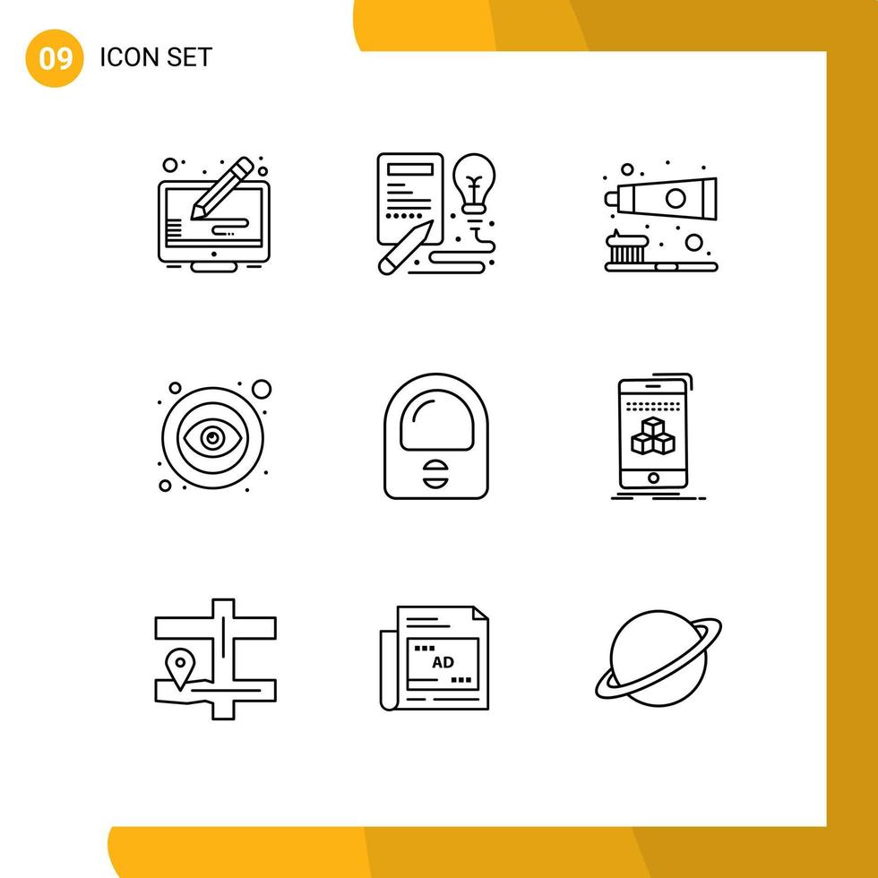 Stock Vector Icon Pack of 9 Line Signs and Symbols for helmet visible brush public eye Editable Vector Design Elements