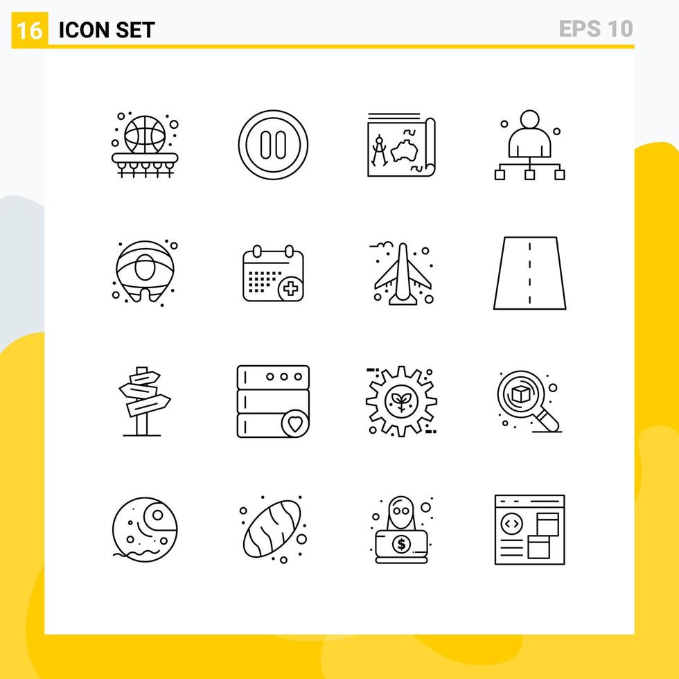 Group of 16 Modern Outlines Set for head chief map captain news Editable Vector Design Elements