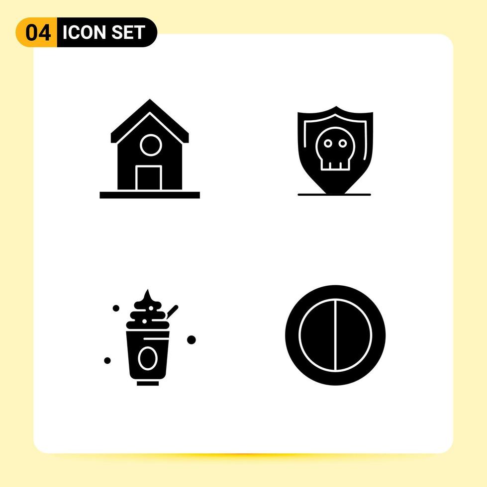 Pack of 4 Modern Solid Glyphs Signs and Symbols for Web Print Media such as education party science secure sweets Editable Vector Design Elements