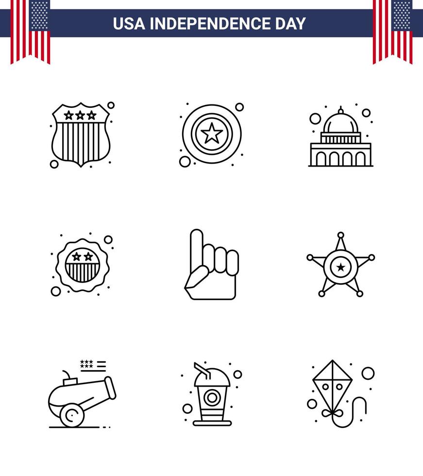 9 paquete de línea de estados unidos de signos y símbolos del día de la independencia de estados unidos espuma mano madison bandera seguridad elementos de diseño de vector de día de estados unidos editables