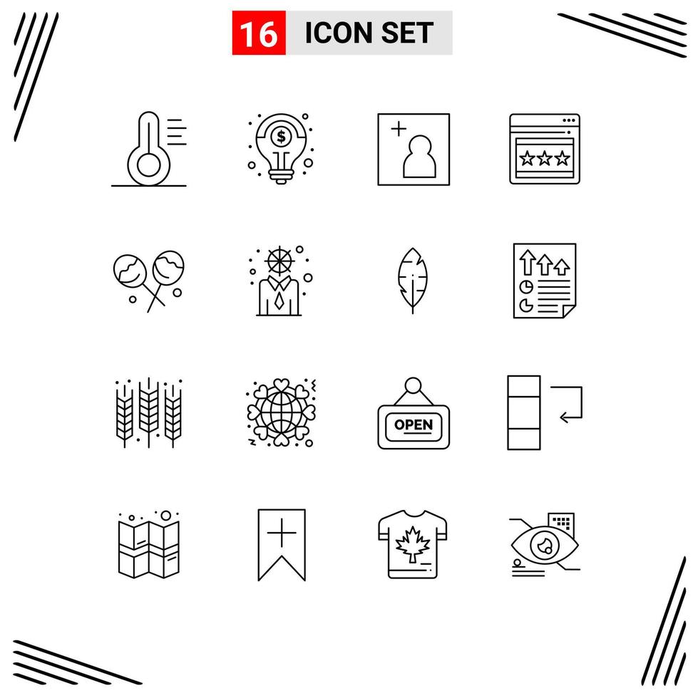 16 Thematic Vector Outlines and Editable Symbols of development heart lollipop add confectionery webpage Editable Vector Design Elements