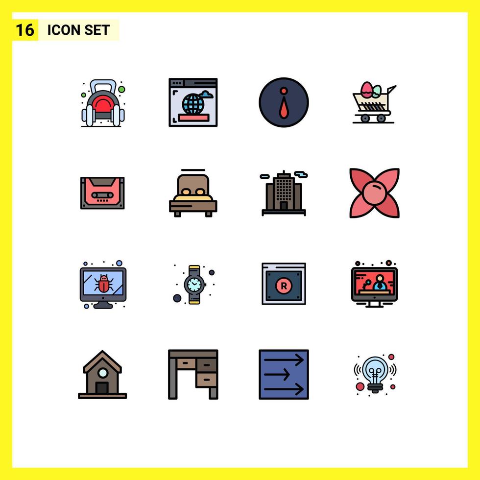 Stock Vector Icon Pack of 16 Line Signs and Symbols for cassette analog circle shopping trolley Editable Creative Vector Design Elements