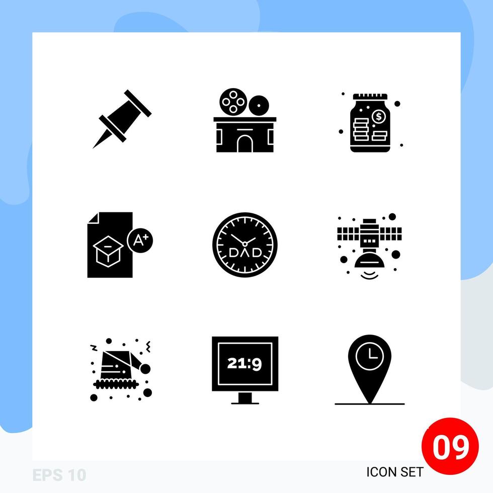 conjunto de 9 iconos de interfaz de usuario modernos símbolos signos para el día del padre conocimiento de estudio de empresa de reloj elementos de diseño vectorial editables vector