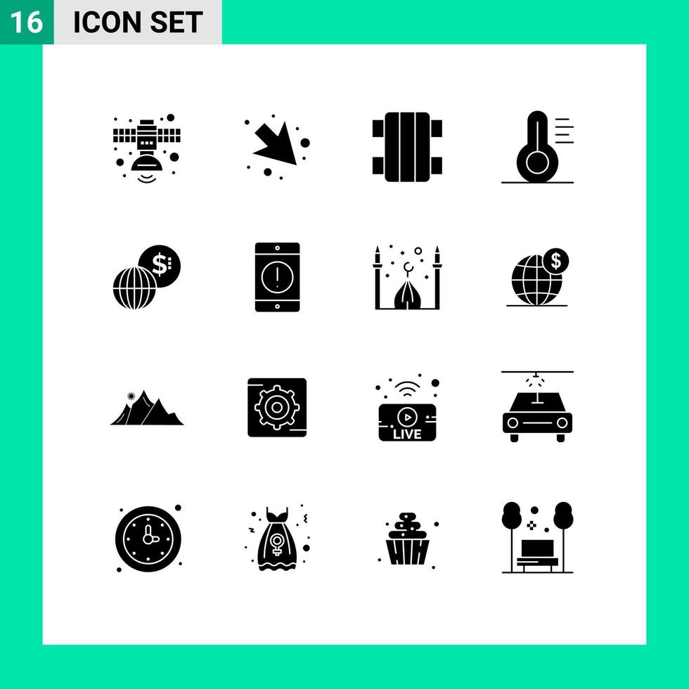 Modern Set of 16 Solid Glyphs Pictograph of markets business fun tools medical Editable Vector Design Elements