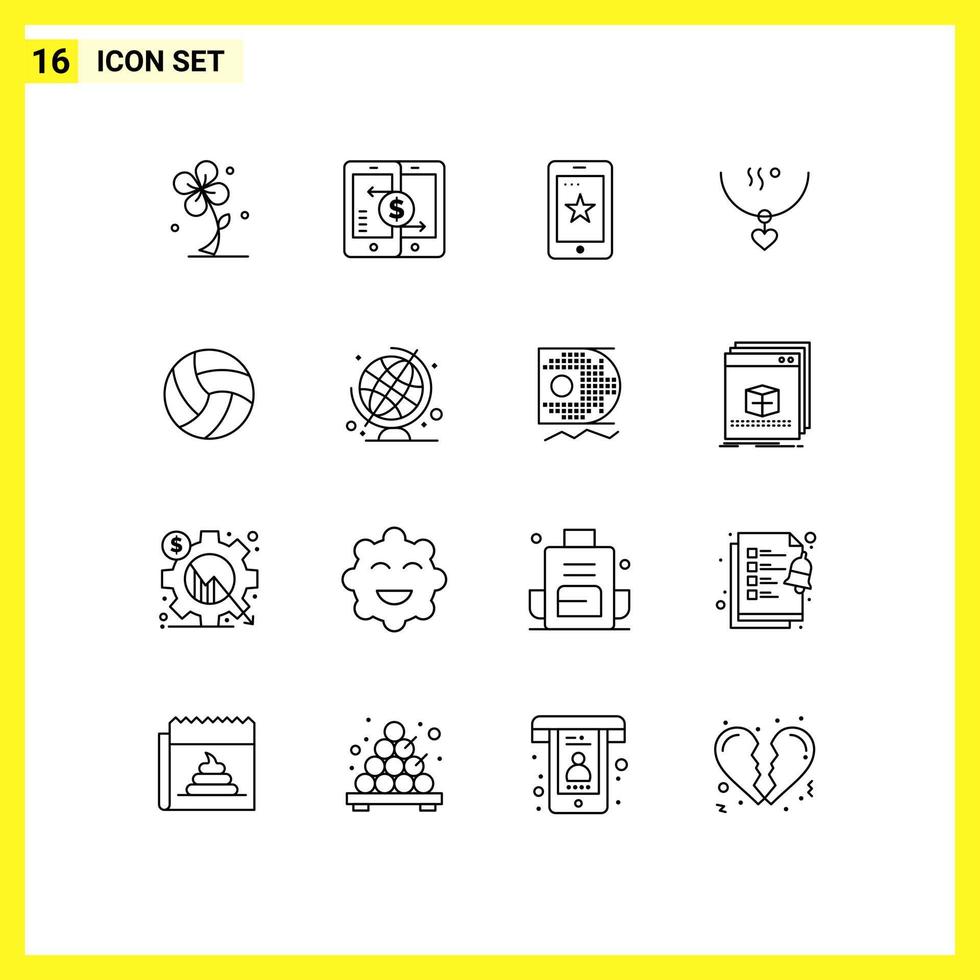 Modern Set of 16 Outlines and symbols such as party love peer amulet cell Editable Vector Design Elements