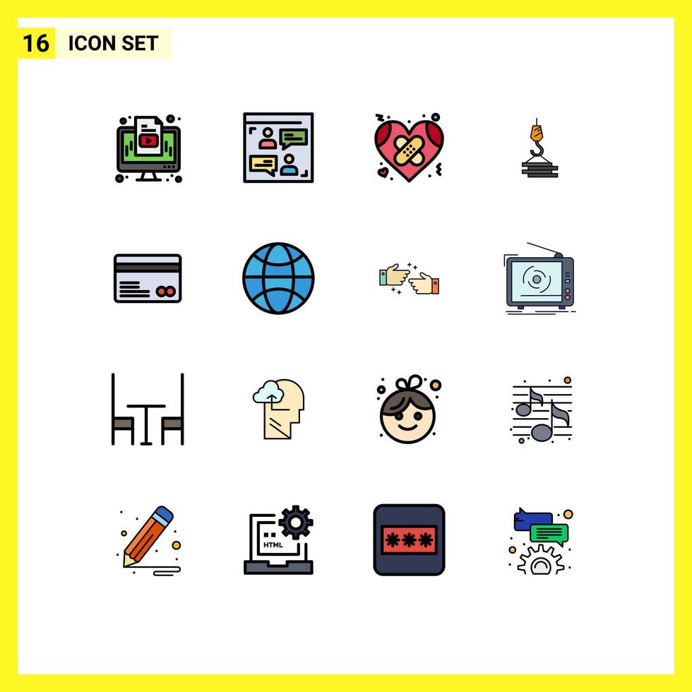 conjunto de 16 iconos de interfaz de usuario modernos símbolos signos para la construcción de ganchos construcción de vendaje amor elementos de diseño de vectores creativos editables