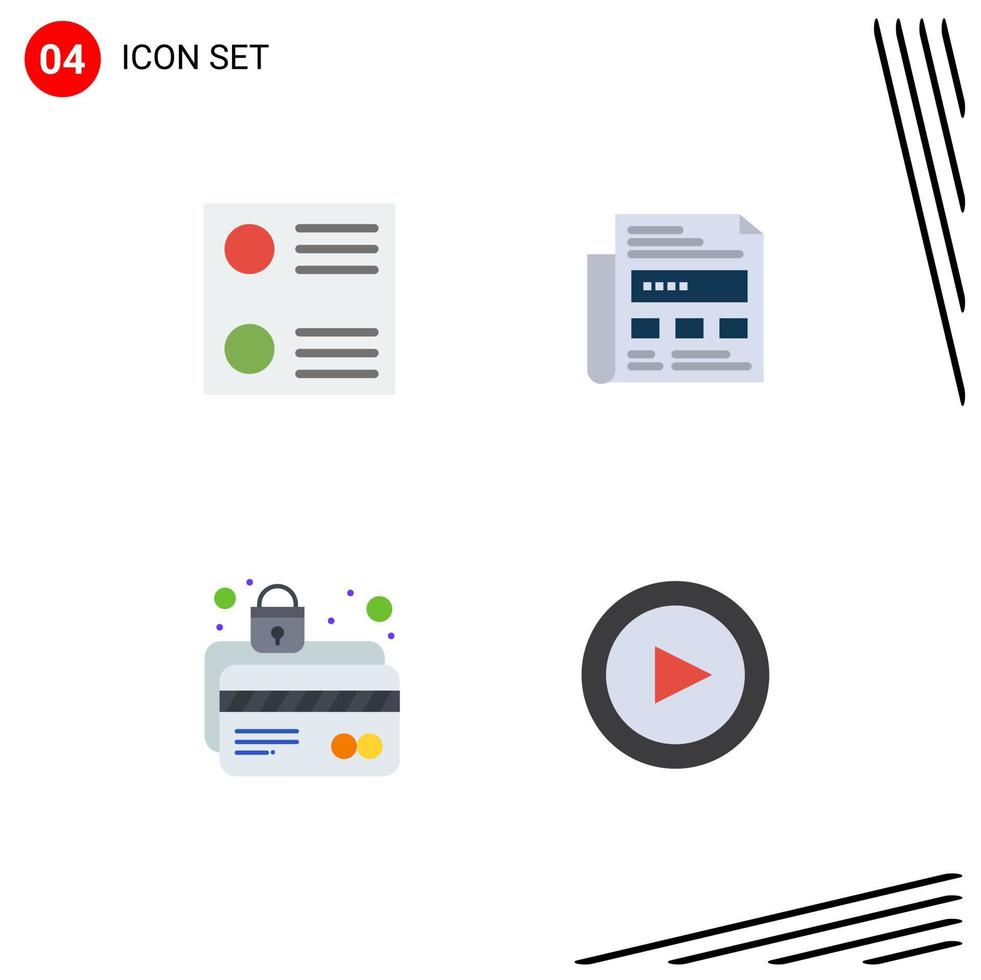 Pack of 4 Modern Flat Icons Signs and Symbols for Web Print Media such as list lock ad atm card basic Editable Vector Design Elements