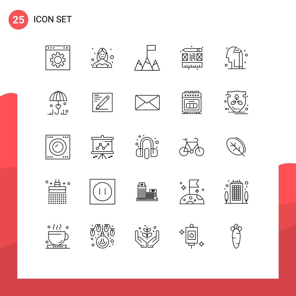 grupo de símbolos de icono universal de 25 líneas modernas de diseño de perfil de educación de lápiz elementos de diseño de vector editables creativos