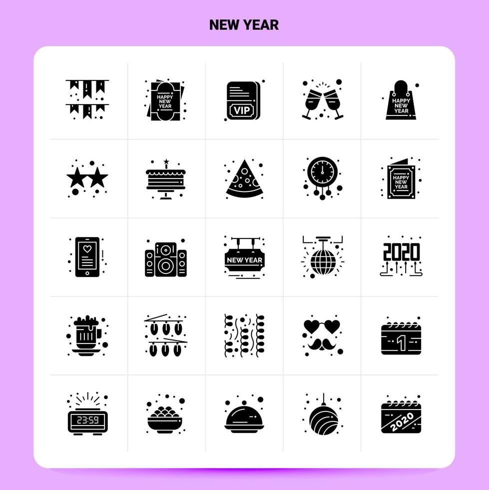 Solid 25 New Year Icon set Vector Glyph Style Design Black Icons Set Web and Mobile Business ideas design Vector Illustration