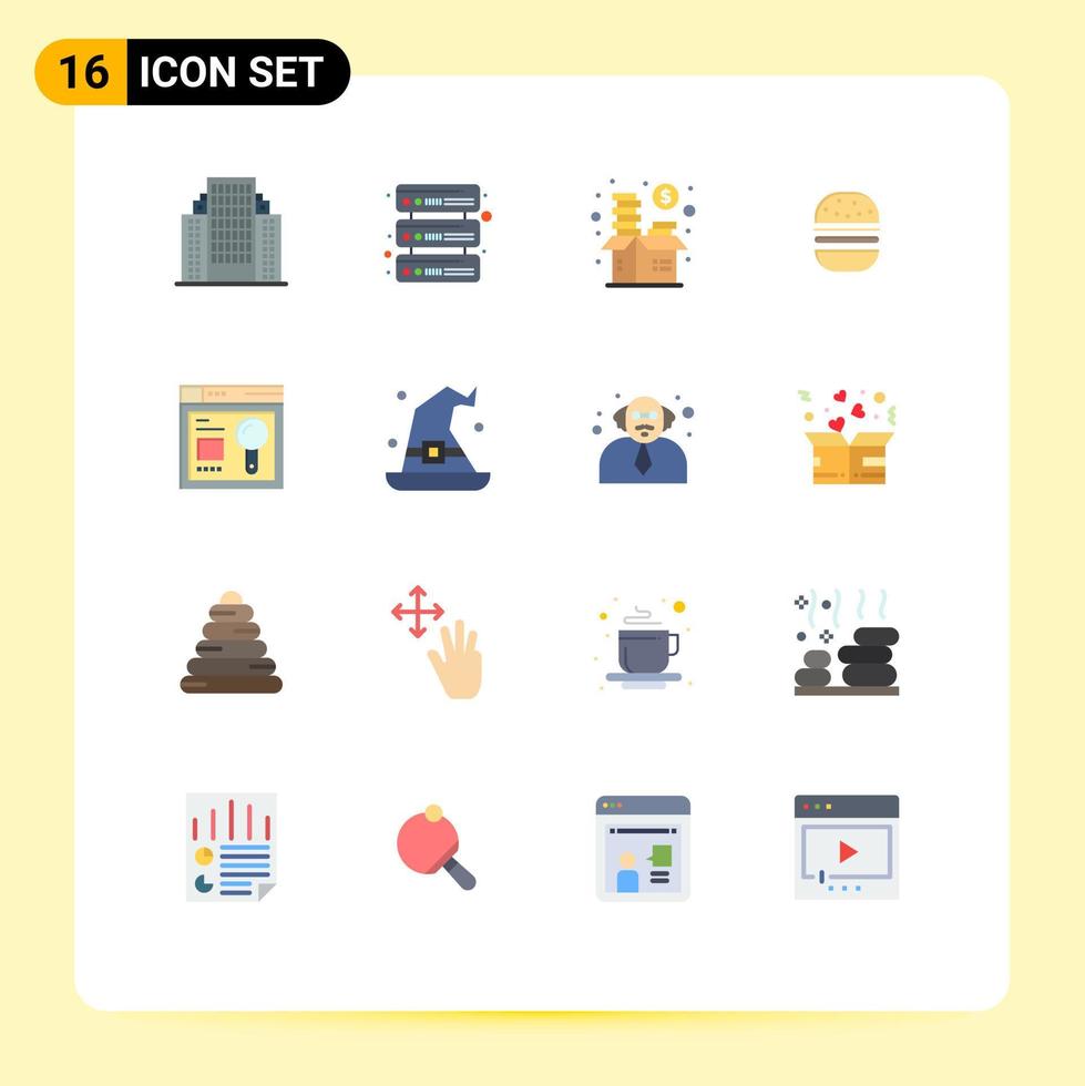 Group of 16 Flat Colors Signs and Symbols for web food investment fast burger Editable Pack of Creative Vector Design Elements