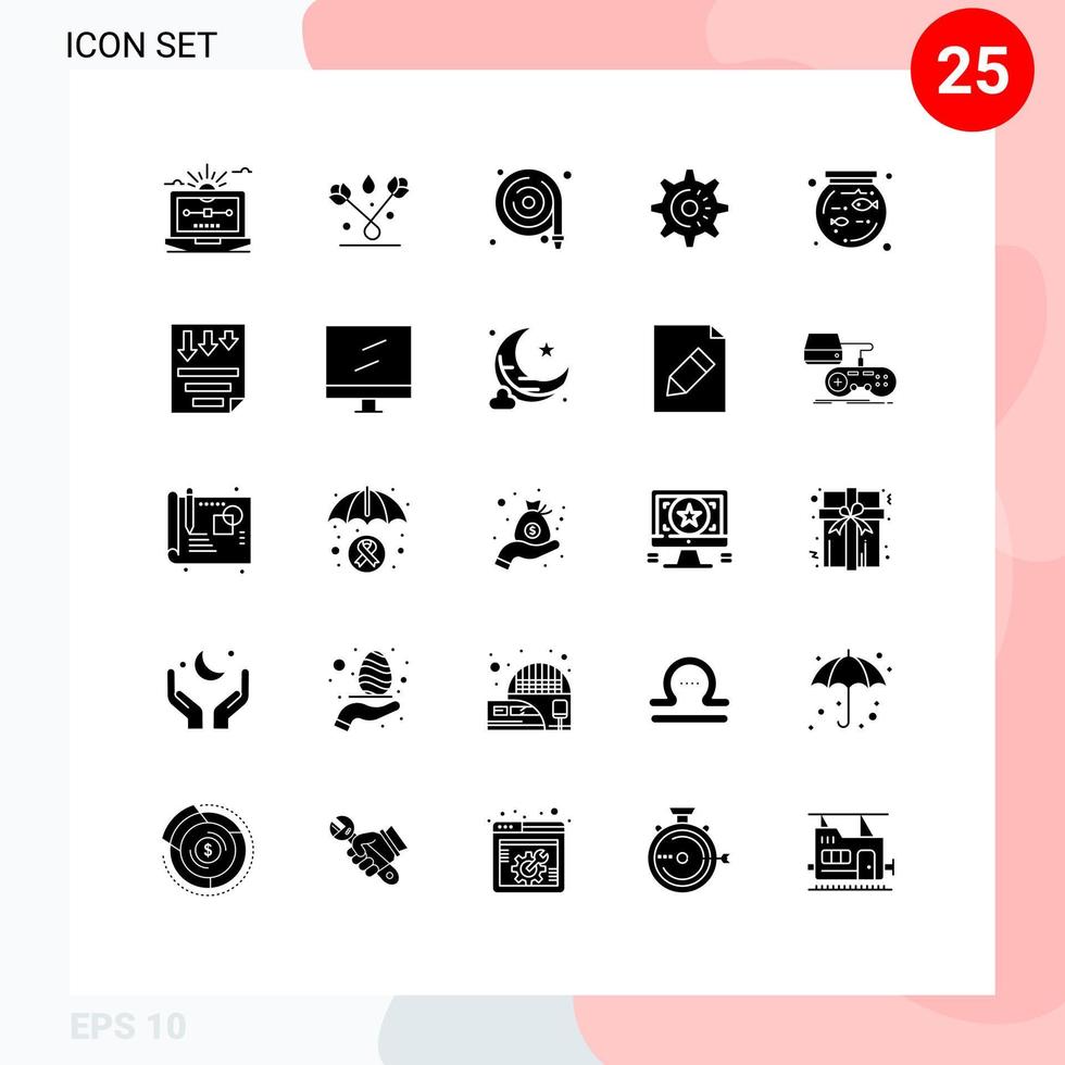 25 Universal Solid Glyphs Set for Web and Mobile Applications bowl setting tulip gear water hose Editable Vector Design Elements