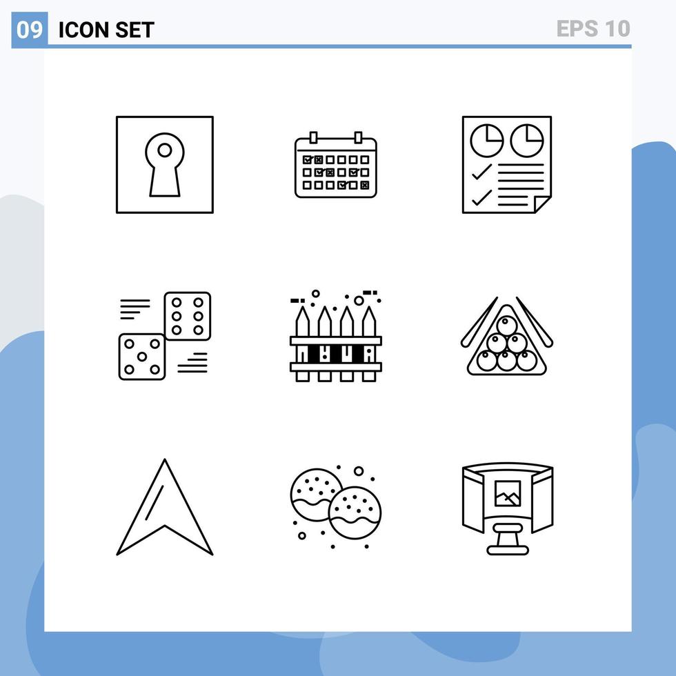 User Interface Pack of 9 Basic Outlines of six casino time dice report Editable Vector Design Elements