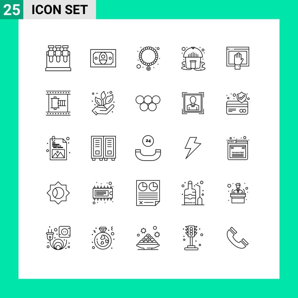 Stock Vector Icon Pack of 25 Line Signs and Symbols for cinema internet pearl free access Editable Vector Design Elements