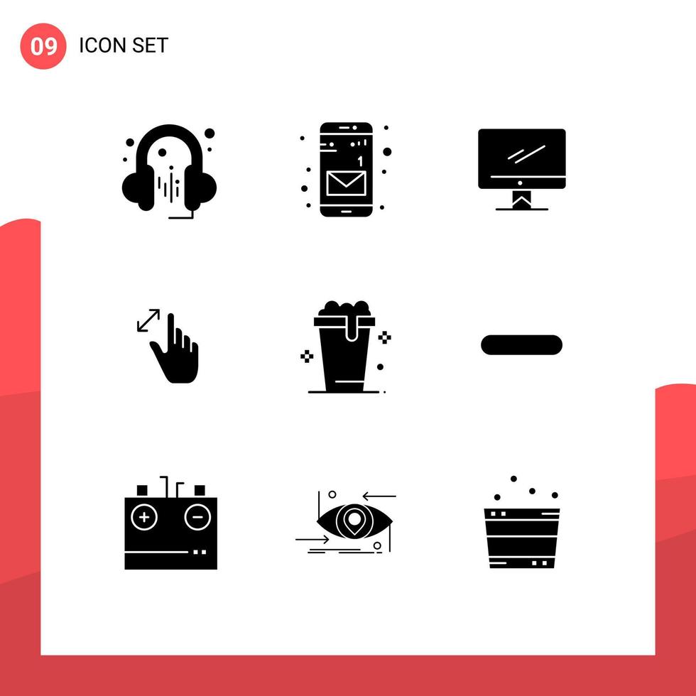 9 Solid Glyph concept for Websites Mobile and Apps soup touch device magnification gestures Editable Vector Design Elements