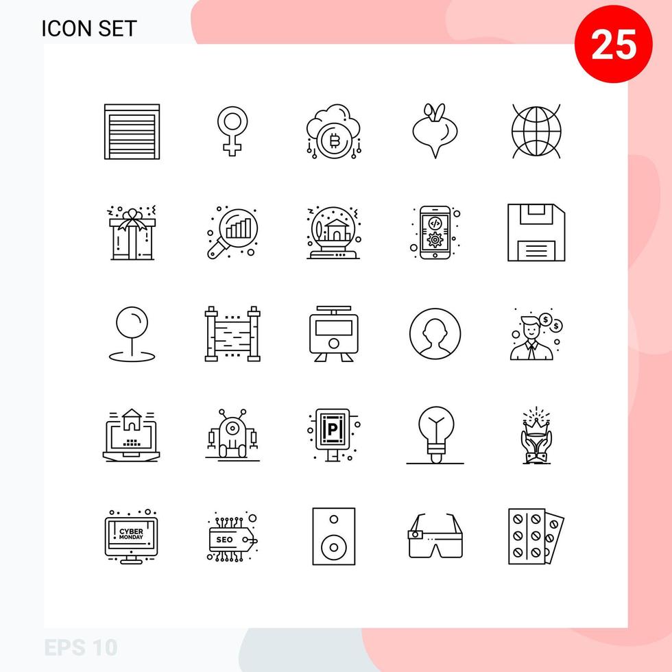 Universal Icon Symbols Group of 25 Modern Lines of iot internet payment vegetable food Editable Vector Design Elements