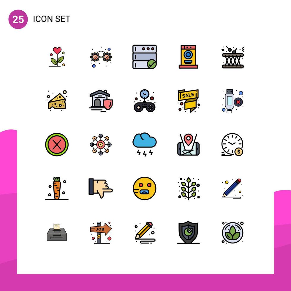 Universal Icon Symbols Group of 25 Modern Filled line Flat Colors of instrument music database drum furniture Editable Vector Design Elements