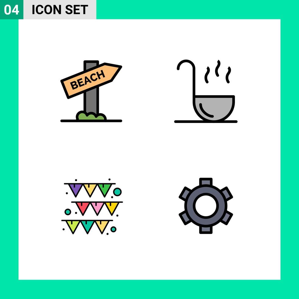 Set of 4 Modern UI Icons Symbols Signs for beach paper vacation spoon gear Editable Vector Design Elements