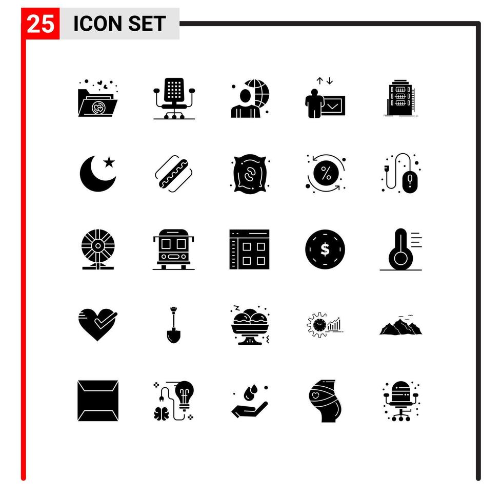 Set of 25 Modern UI Icons Symbols Signs for hostel city globe building presentation Editable Vector Design Elements