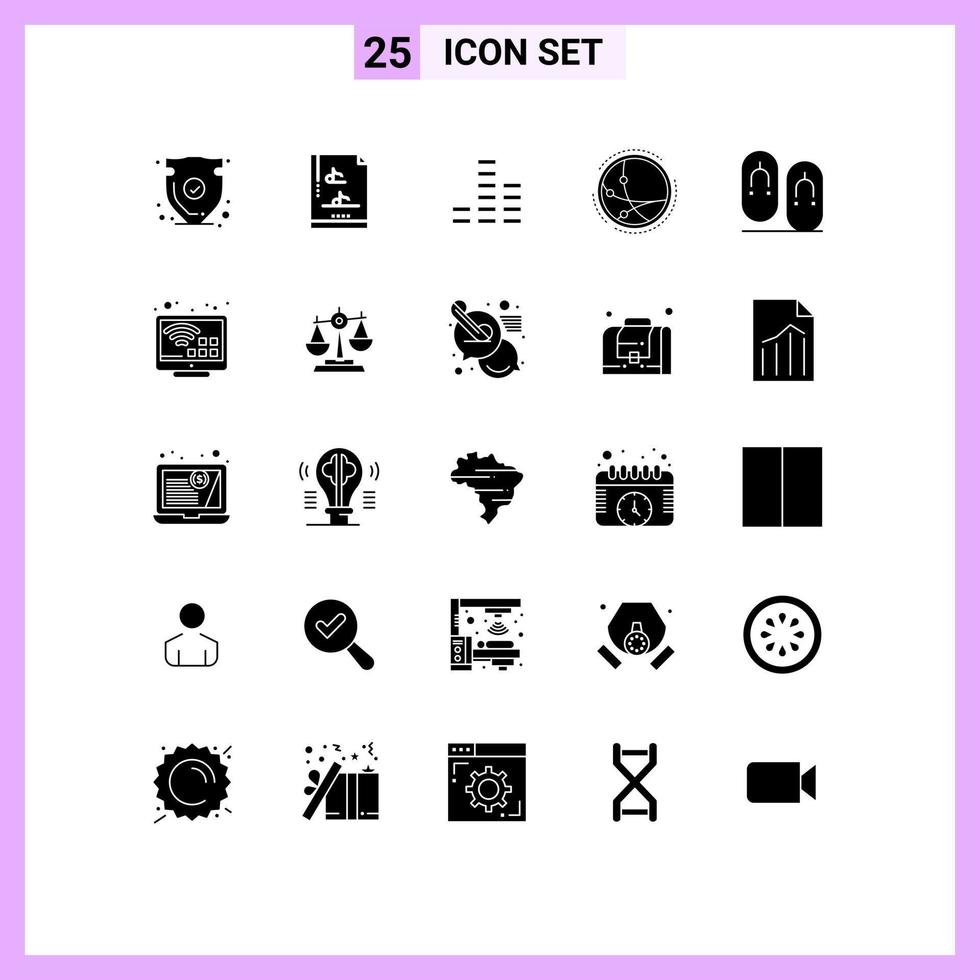 25 Universal Solid Glyphs Set for Web and Mobile Applications flops network music internet communication Editable Vector Design Elements