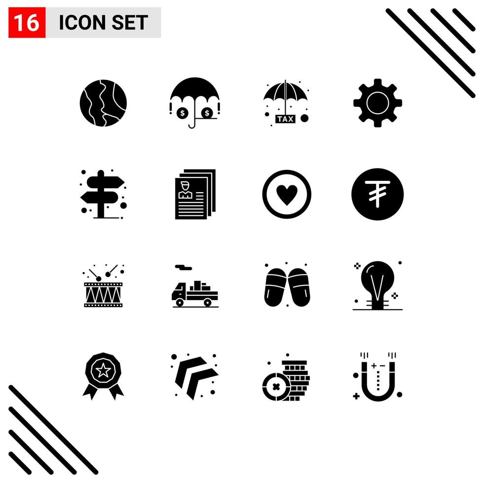 16 Universal Solid Glyph Signs Symbols of location setting evasion set basic Editable Vector Design Elements