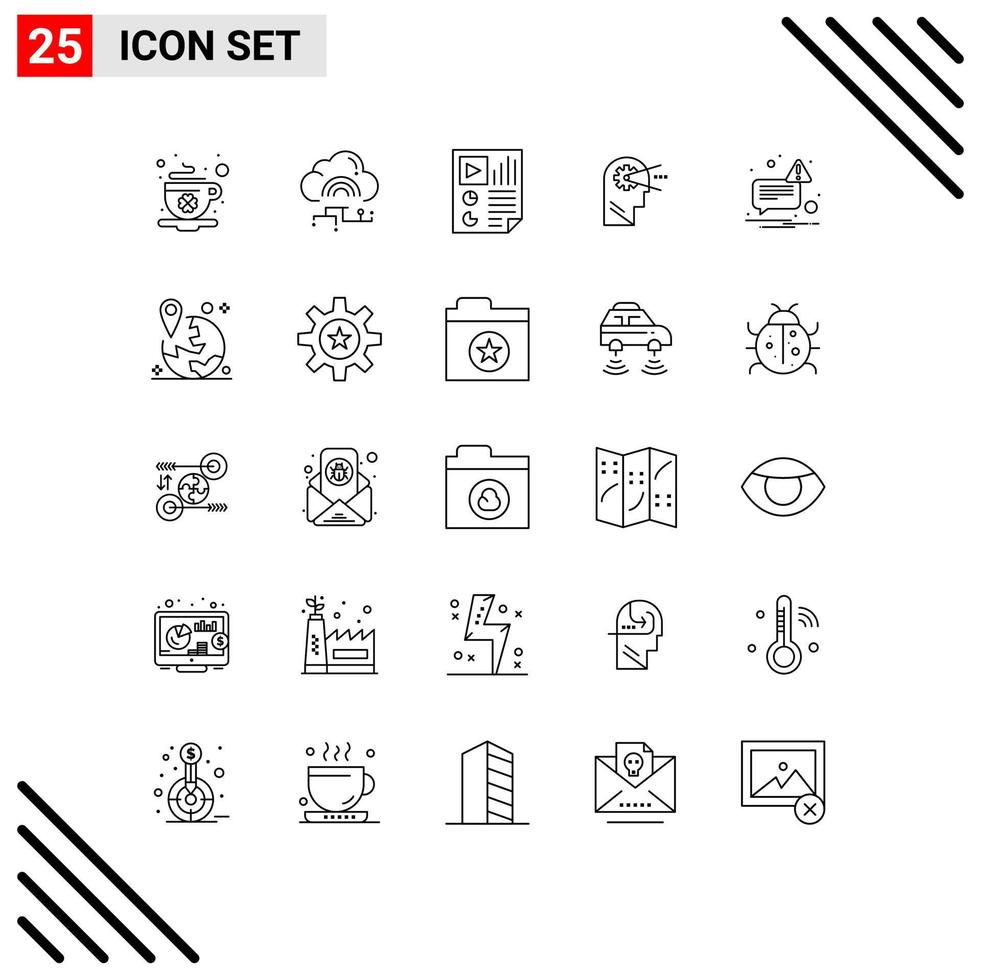 Line Pack of 25 Universal Symbols of head process data cognitive report Editable Vector Design Elements