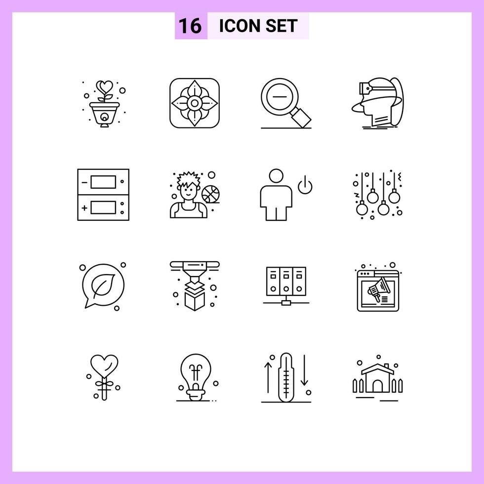Mobile Interface Outline Set of 16 Pictograms of virtual reality less man zoom Editable Vector Design Elements