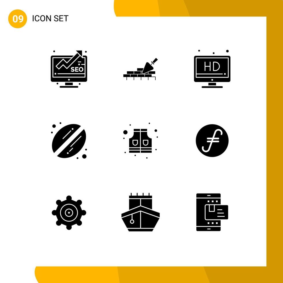 9 Thematic Vector Solid Glyphs and Editable Symbols of fair coin life hd jacket coffee Editable Vector Design Elements