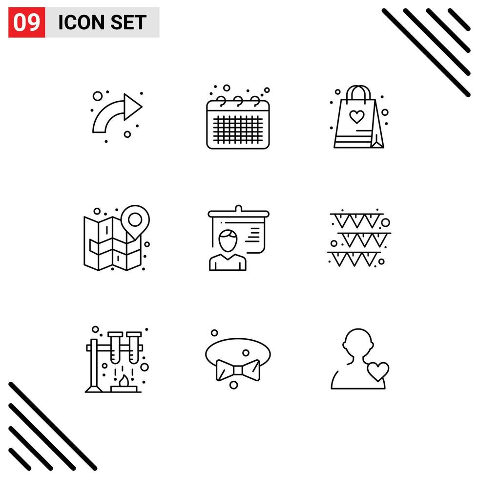 Universal Icon Symbols Group of 9 Modern Outlines of navigate map note city hobby Editable Vector Design Elements