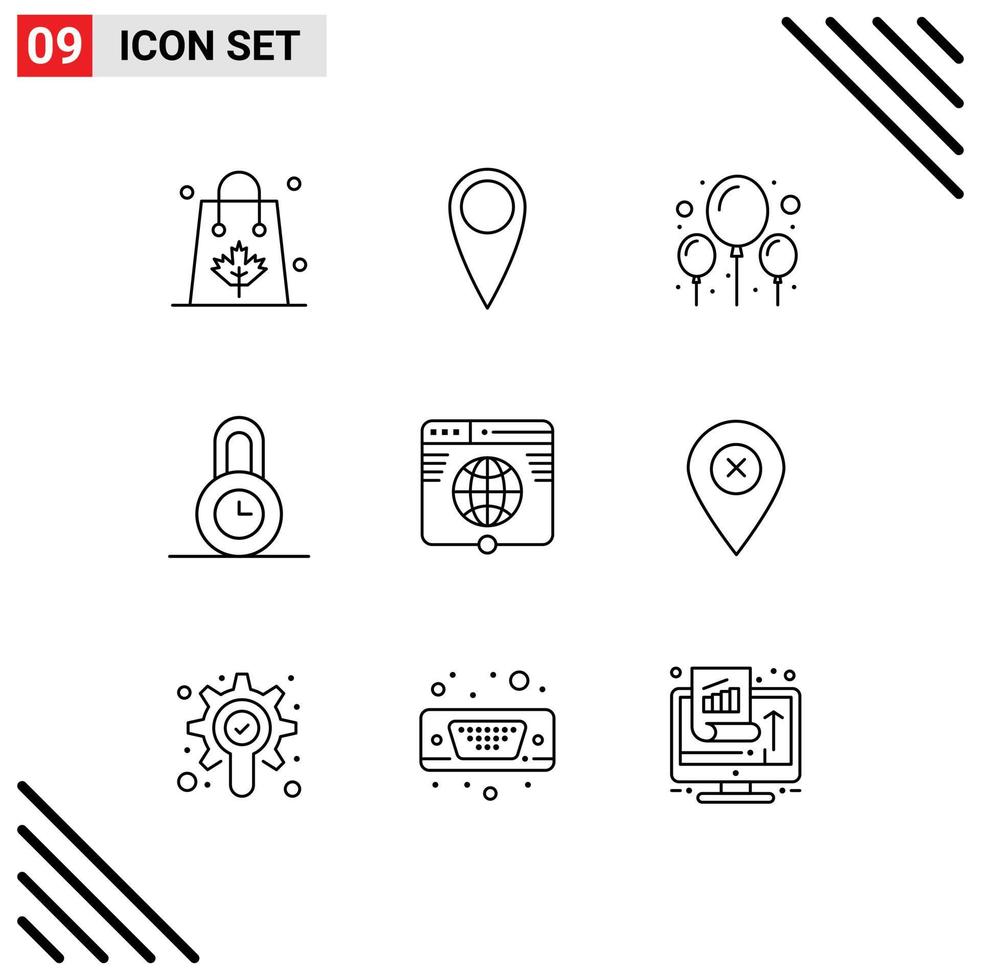 Stock Vector Icon Pack of 9 Line Signs and Symbols for website link celebration internet time Editable Vector Design Elements