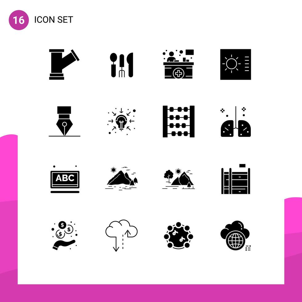 Pack of 16 creative Solid Glyphs of design achievement counter layout control Editable Vector Design Elements
