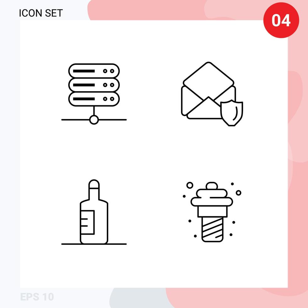 conjunto de 4 colores planos de línea de llenado vectorial en cuadrícula para base de datos playa gdpr seguridad alimentos elementos de diseño vectorial editables vector