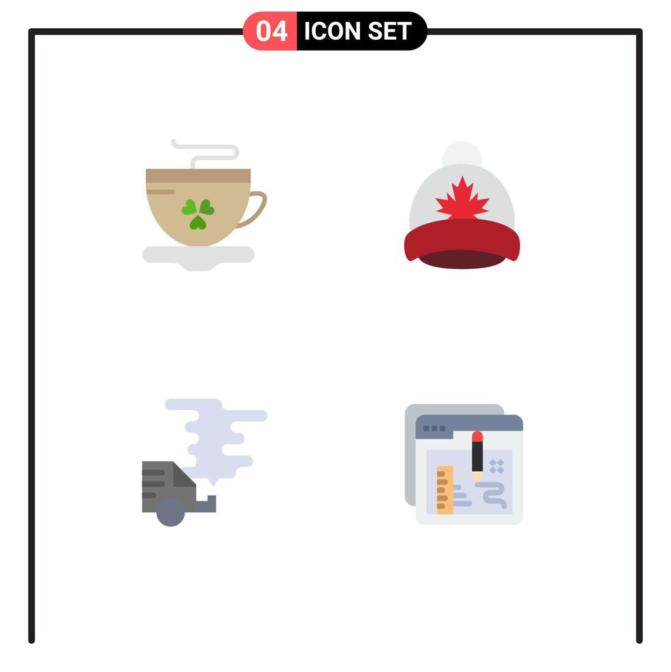 User Interface Pack of 4 Basic Flat Icons of tea car ireland leaf gas Editable Vector Design Elements