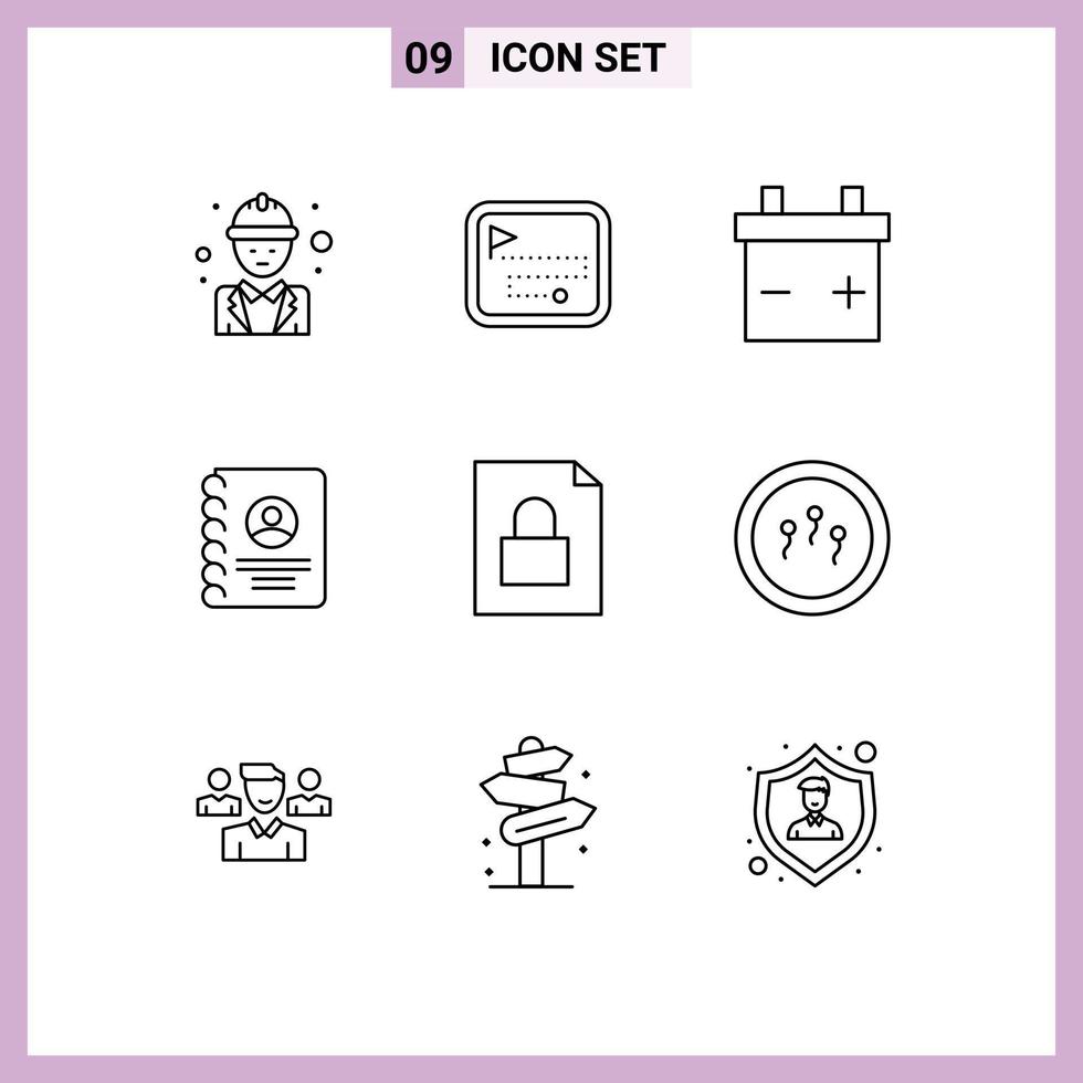 Editable Vector Line Pack of 9 Simple Outlines of biochemistry file flag document user Editable Vector Design Elements