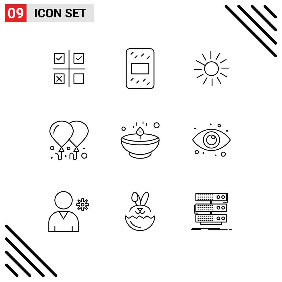 Universal Icon Symbols Group of 9 Modern Outlines of glow bright luck chain motivation balloon Editable Vector Design Elements