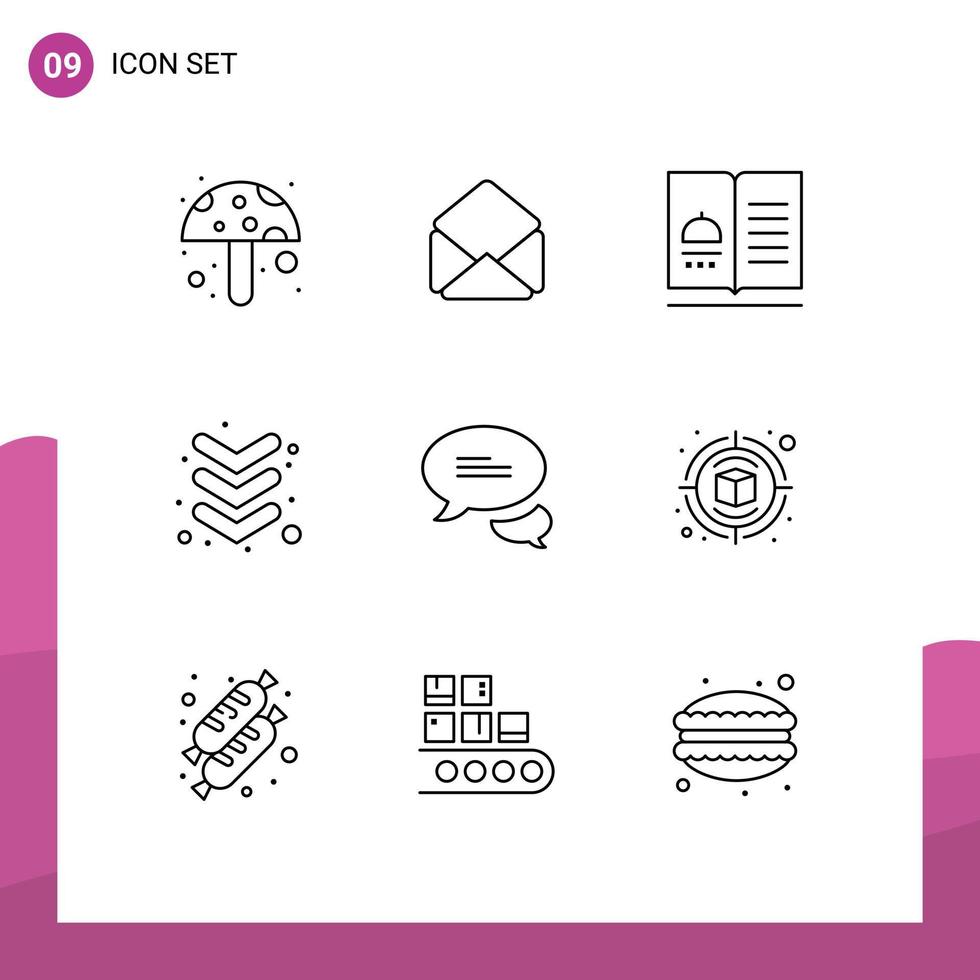 9 Universal Outline Signs Symbols of campaign messaging menu chatting down Editable Vector Design Elements