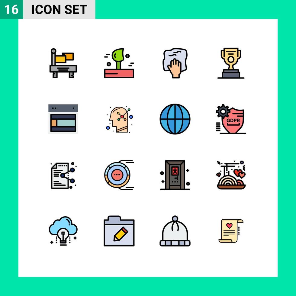 Group of 16 Modern Flat Color Filled Lines Set for layout cup hand award job Editable Creative Vector Design Elements