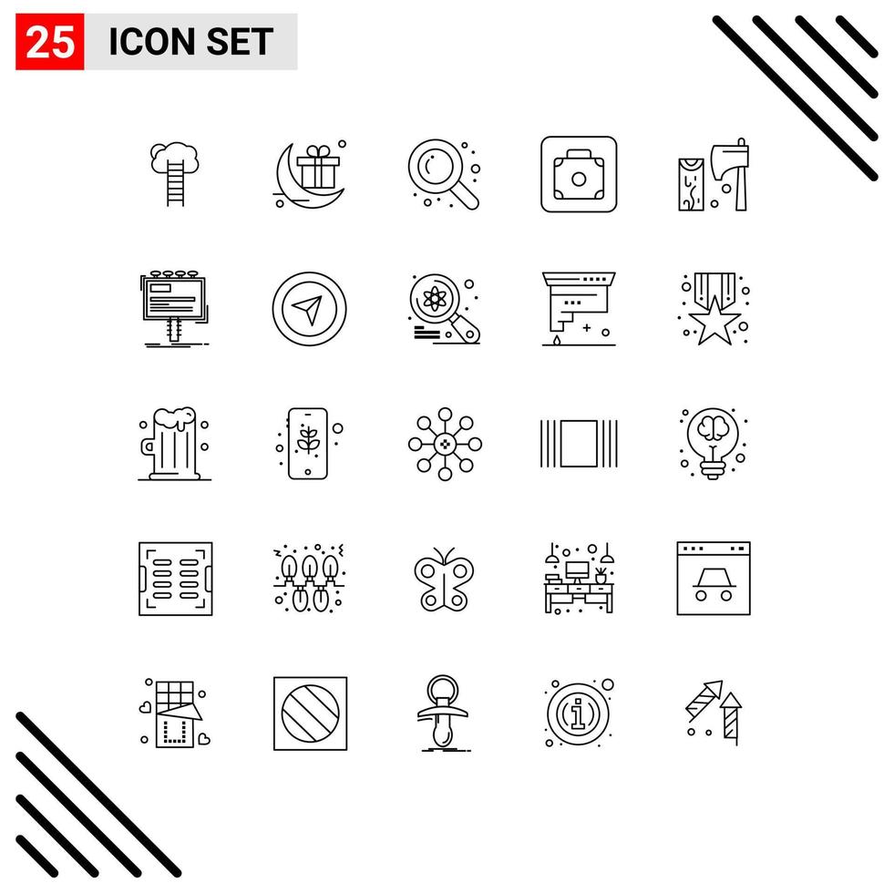 Line Pack of 25 Universal Symbols of service lift celebration baggage search Editable Vector Design Elements