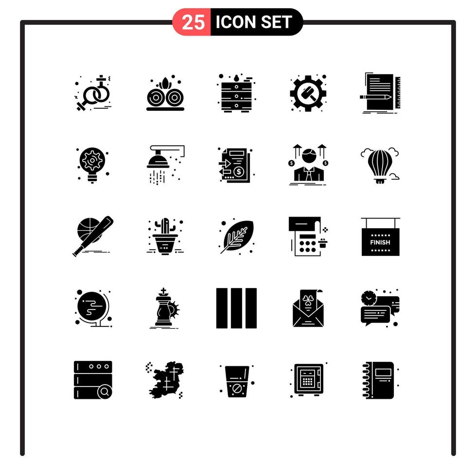 25 signos de glifos sólidos universales símbolos de la configuración de codificación de la tabla de archivos de script elementos de diseño vectorial editables vector