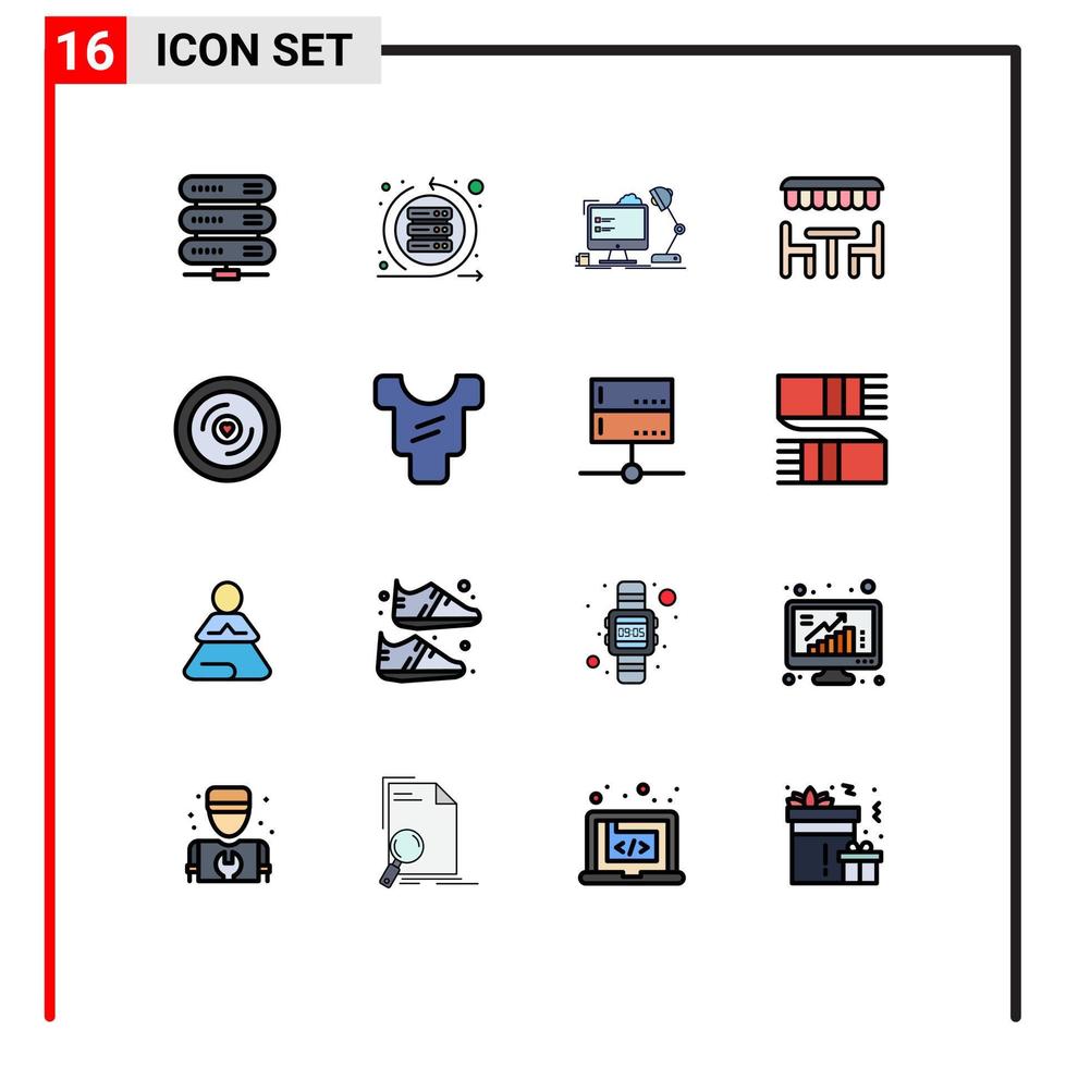 conjunto de 16 iconos modernos de la interfaz de usuario signos de símbolos para la lámpara del restaurante del servidor de la cena de primavera elementos de diseño de vectores creativos editables