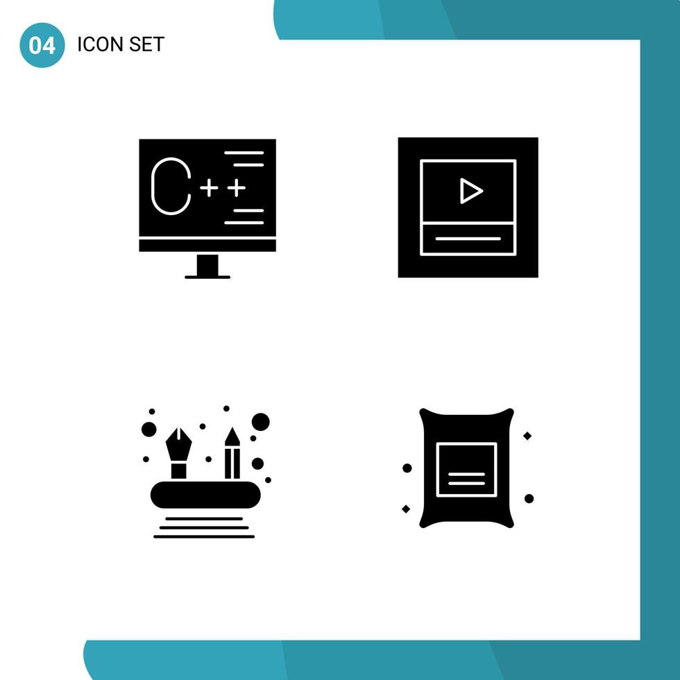 Pack of 4 Modern Solid Glyphs Signs and Symbols for Web Print Media such as coding competencies development player barley Editable Vector Design Elements