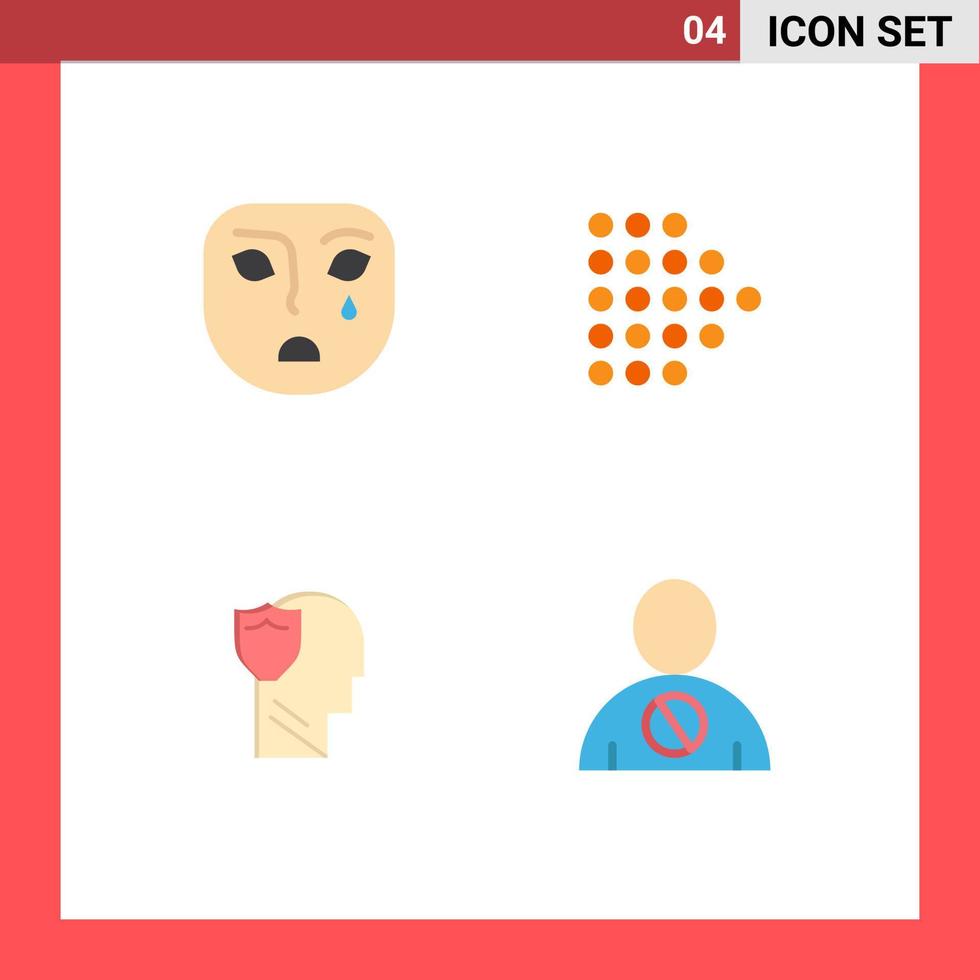 Group of 4 Flat Icons Signs and Symbols for emotion male sad dotted data Editable Vector Design Elements