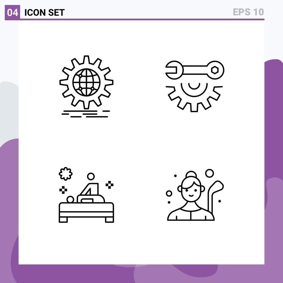 4 Thematic Vector Filledline Flat Colors and Editable Symbols of international massage world wide garage tools table Editable Vector Design Elements