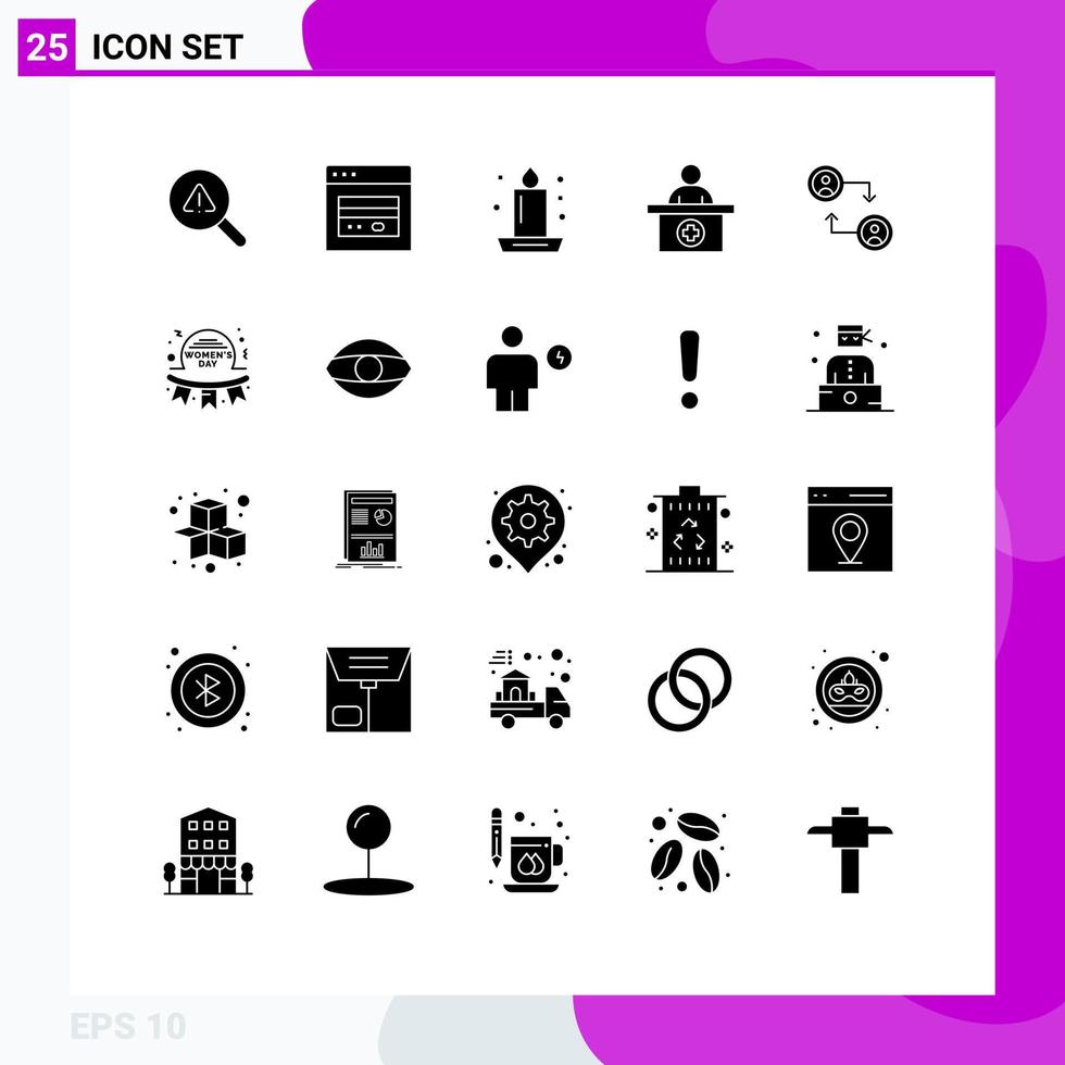 Set of 25 Modern UI Icons Symbols Signs for account receptionist candle reception night Editable Vector Design Elements