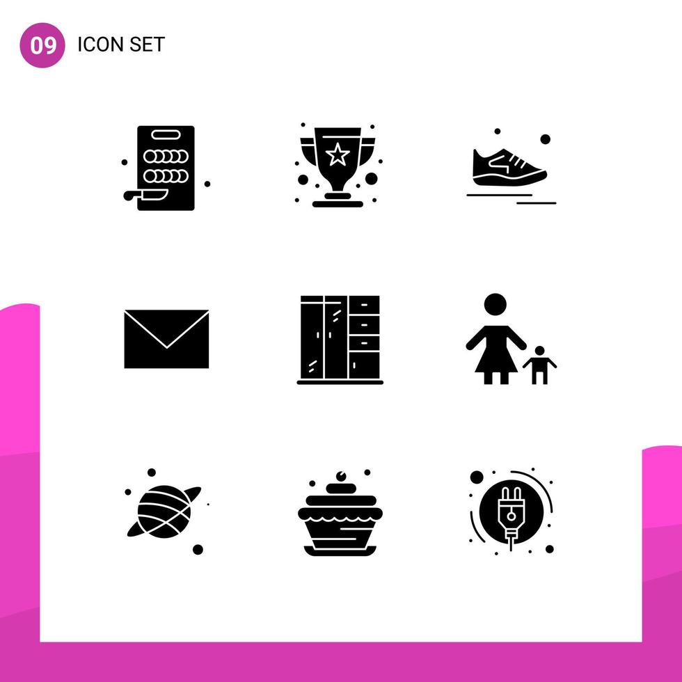 9 Thematic Vector Solid Glyphs and Editable Symbols of living sand sport mail sms Editable Vector Design Elements