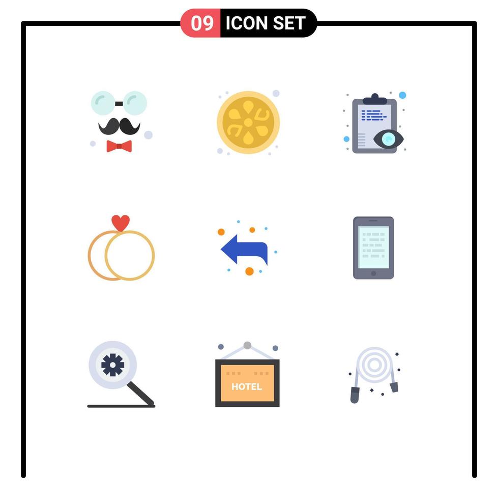Set of 9 Modern UI Icons Symbols Signs for left arrow eye wedding marriage Editable Vector Design Elements