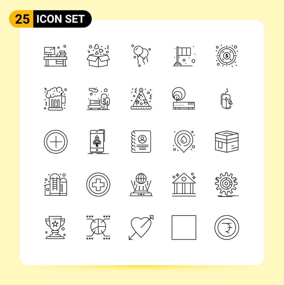 Universal Icon Symbols Group of 25 Modern Lines of target money balloons patrick flag Editable Vector Design Elements