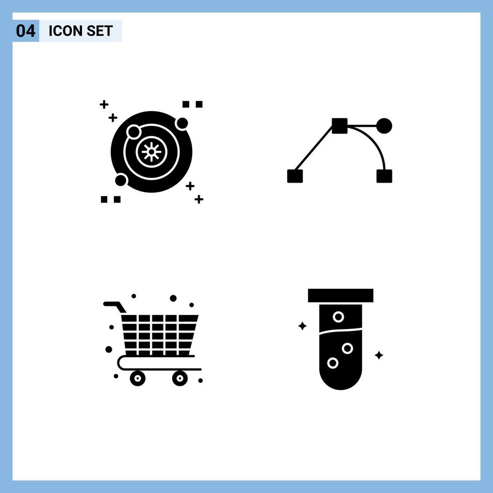 Mobile Interface Solid Glyph Set of 4 Pictograms of galaxy tube anchor shopping test Editable Vector Design Elements