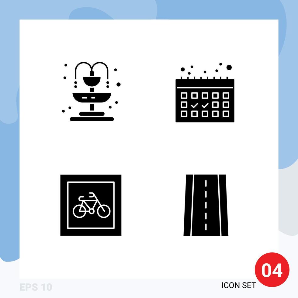 conjunto moderno de pictogramas de glifos sólidos de elementos de diseño de vector editables de coche de calendario de transporte de la ciudad