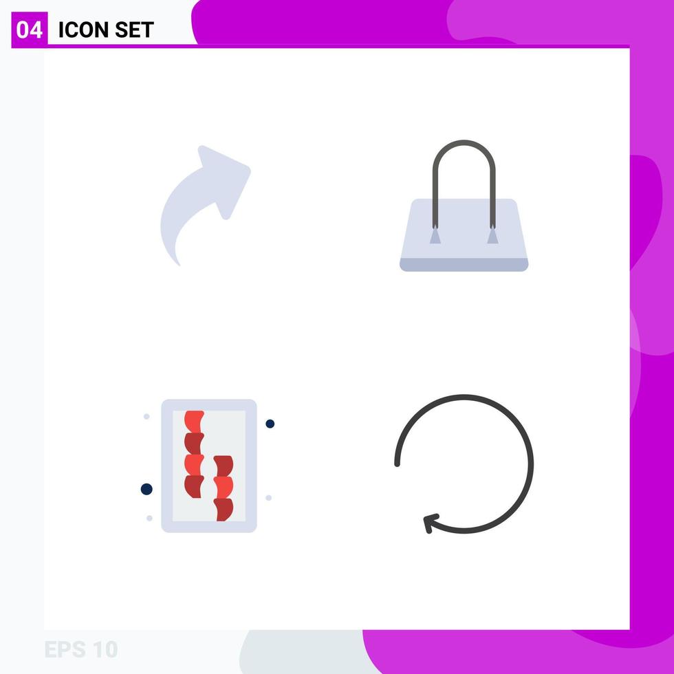 Set of 4 Modern UI Icons Symbols Signs for arrow tool bag chopping clockwise Editable Vector Design Elements
