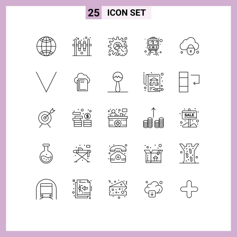 Stock Vector Icon Pack of 25 Line Signs and Symbols for security cloud manager internet train Editable Vector Design Elements